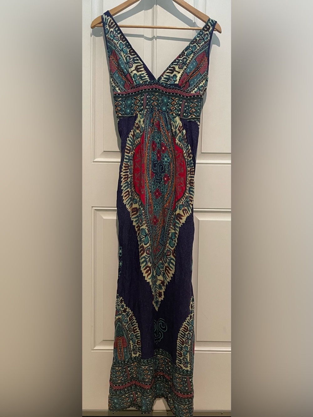 Bohemian V-Neck Maxi Dress in Purple Magenta Teal